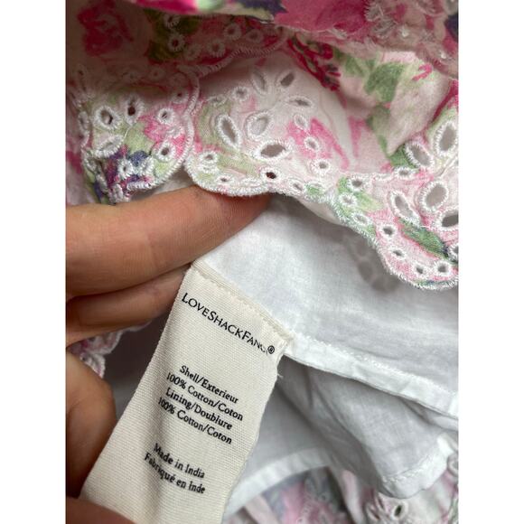 LoveShackFancy White Cream Ruffled Skater Mini Skirt Size 0 Pink Floral - Picture 4 of 7